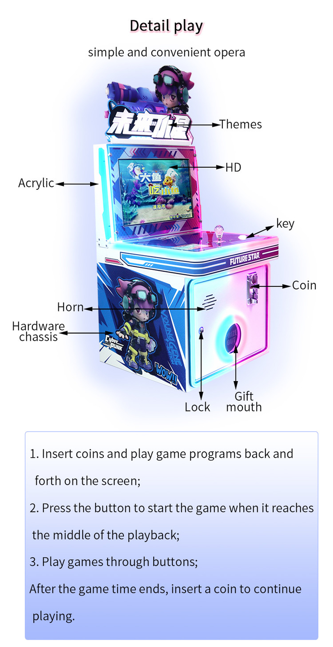 큰 물고기가 작은 물고기를 먹는 게임 코인 작동 미래의 작은 별 어린이 아케이드 게임기