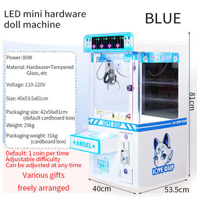 Mesin Arcade Claw Hardware Desktop LED yang dioperasikan dengan koin biru